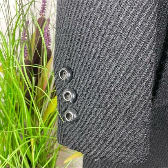 Youthcraft Wool Blend Black Woven Ribbed 3/4 length Vintage Winter Overcoat L - Picture 5 of 8